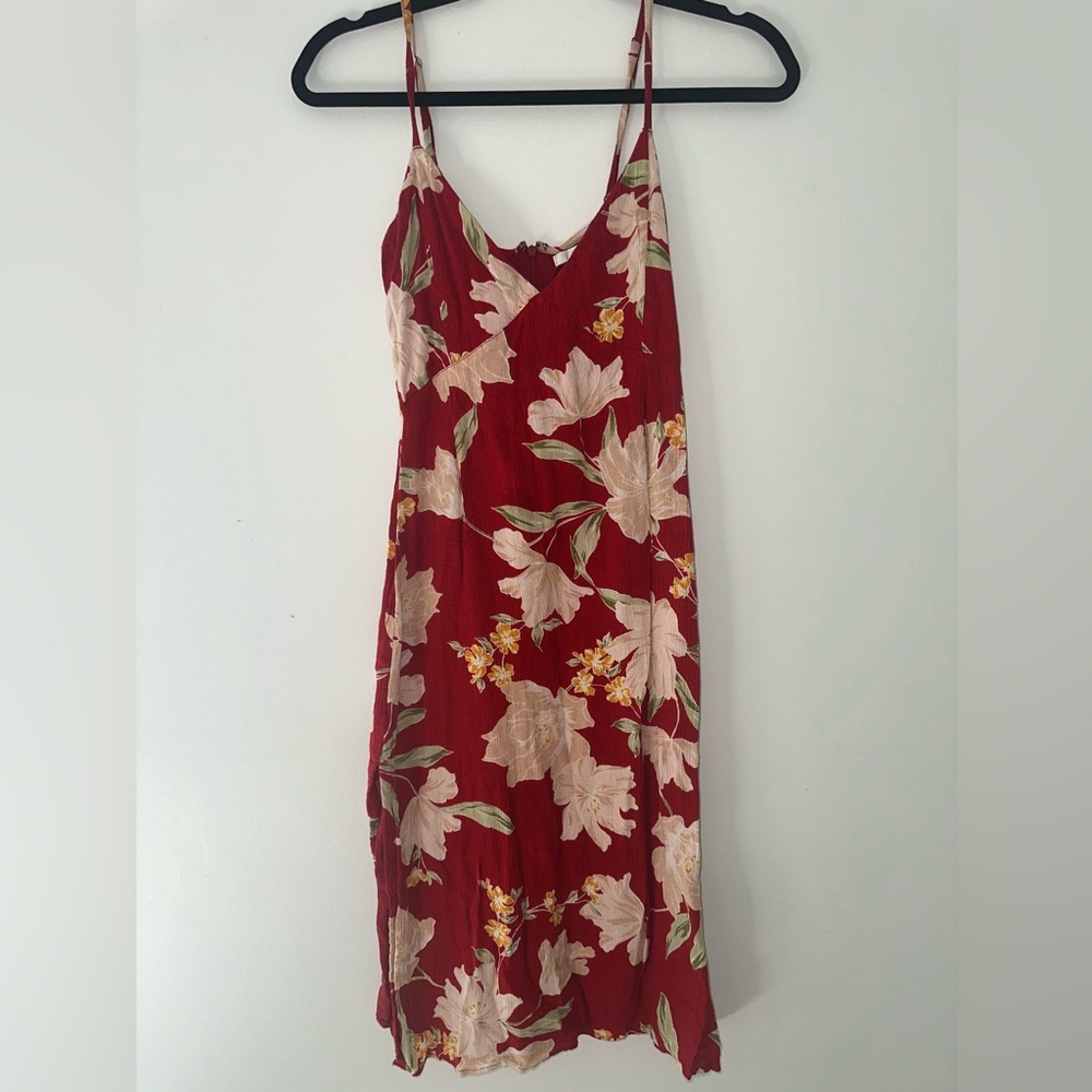 Amuse Society Red Floral Midi Dress, Feminine style, perfect for Vacation